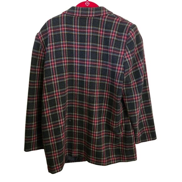 Sag Harbor Vintage Gray Red Plaid Blazer Wool Blend Pockets Size 14 - Picture 3 of 6